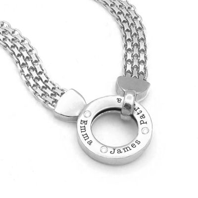Family Circle Milanese Chain Name Necklace with Diamonds [Sterling Silver]