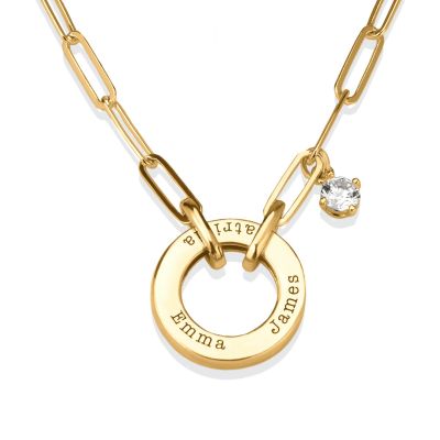 Family Circle Link Chain Name Necklace with 0.3ct Diamond [18K Gold Plated]