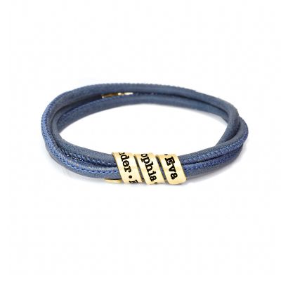 Familienaam Armband voor Vrouwen -  Goud Verguld [Blauw Suede]