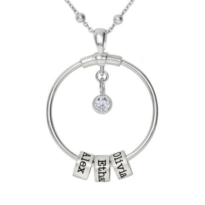 Family Circle Name Necklace with a Diamond [Sterling Silver]