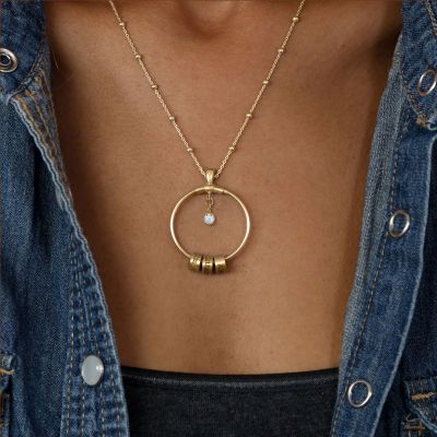 Collier Cercle Familial Diamant Avec Noms [Plaqué Or 18ct]