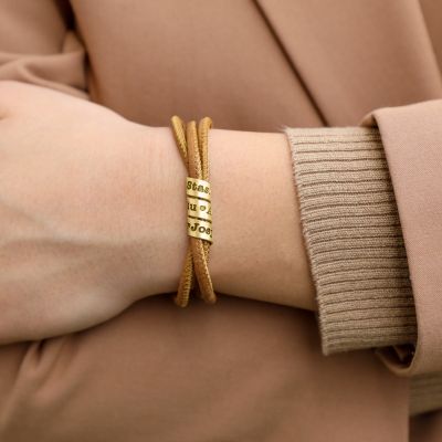 Familienaam Armband - Goud Verguld [Mosterd Suede] 
