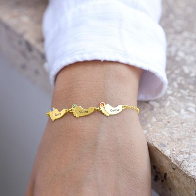 Bracelet Chemin de Famille avec Pierres de Naissance et Noms [Plaqué Or 18ct]