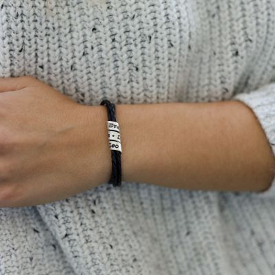 Family Name Bracelet for Women - Sterling Silver [Black Leather]