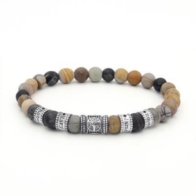 Family Tree Diamond Men Name Bracelet - Picasso Jasper [Sterling Silver]