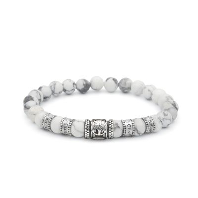 Familienbaum Namensarmband mit Diamanten aus Howlith [Sterlingsilber]