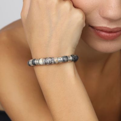 Family Tree Name Bracelet with Picasso Jasper Stones [Sterling Silver]