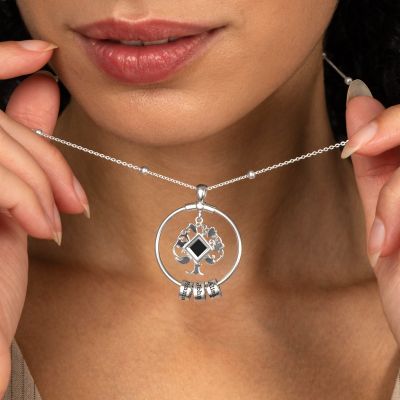 Collier Arbre Familial Prénoms avec Nano Bible [Argent 925]