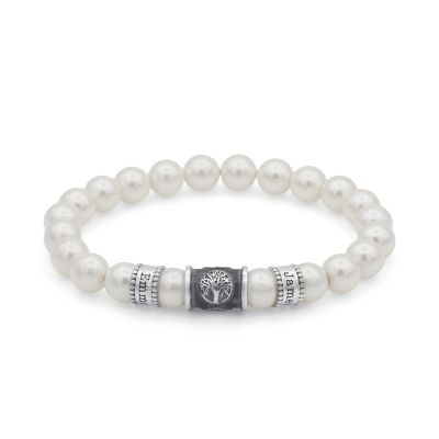 Bracelet Perle Arbre Familial avec Prénom pour Femme [Argent 925]