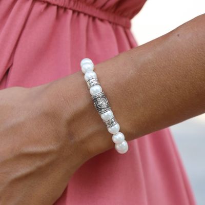 Bracelet Perle Arbre Familial avec Prénom pour Femme [Argent 925]