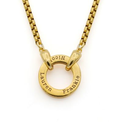 Father's Circle Box Chain Name Necklace for Men - 18K Gold Plated