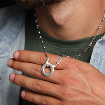 Vader Cirkel Gegraveerde Ketting - Sterling Zilver