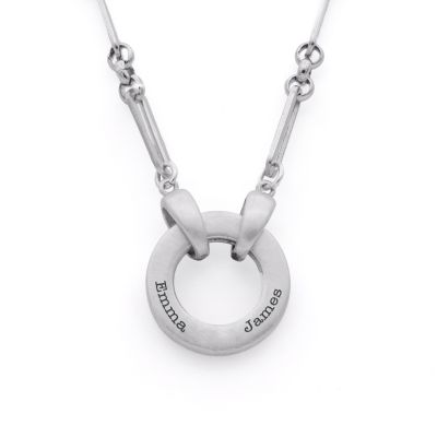 Father's Circle Engraved Necklace - Sterling Silver