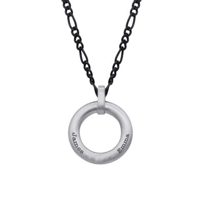 Figaro Style Milan Engraved Necklace for Men - Sterling Silver