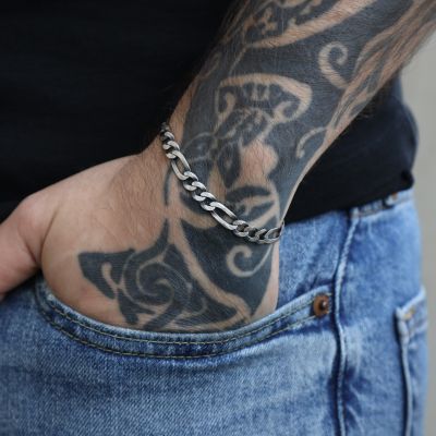 Figaro Style Curb Chain Men Bracelet [Sterling Silver]