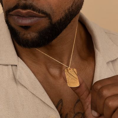 Map Tag Necklace For Men - 14 Karat Gold