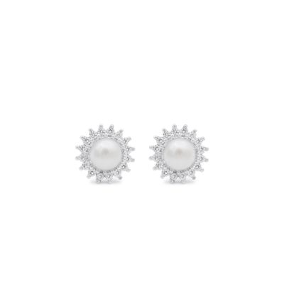 Floral Pearl Earrings [Sterling Silver]