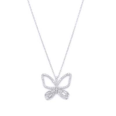 Fluttering Butterfly Crystal Necklace [Sterling Silver]