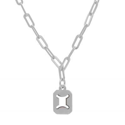 Gemini Necklace - Zodiac Sign with Paperclip Chain [Sterling Silver]