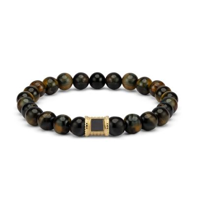 Green Tiger Eye Men Bracelet with Nano Bible - 14 Karat Gold