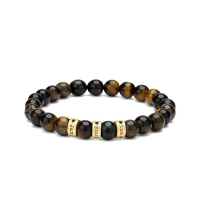 Green Tiger Eye Men Name Bracelet with Diamonds [18K Gold Vermeil]