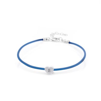 Ties of Heart Initial Bracelet - Blue Cord [Sterling Silver]