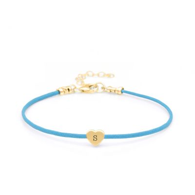 Ties of Heart Initial Bracelet - Turquoise Cord [18K Gold Plated]