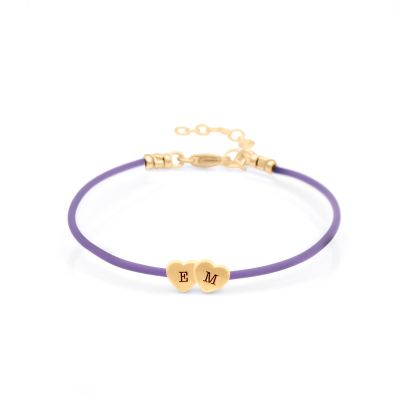 Intertwined Hearts Initials Bracelet - Purple Cord [18K Gold Plated]