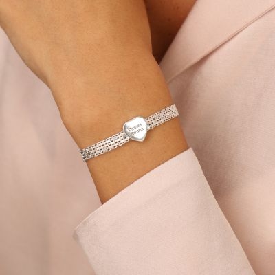 Verzaubertes Milanaise Armband mit Gravur - Herz Charm [Sterlingsilber]