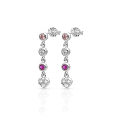Enchanted Stars Birthstone Earrings With Heart Charm [Sterling Silver]