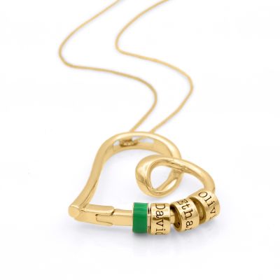 Ties of the Heart Name Necklace with Green Charm [18K Gold Plated]