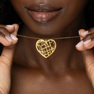 Ties of Heart Map Necklace [14 Karat Gold]