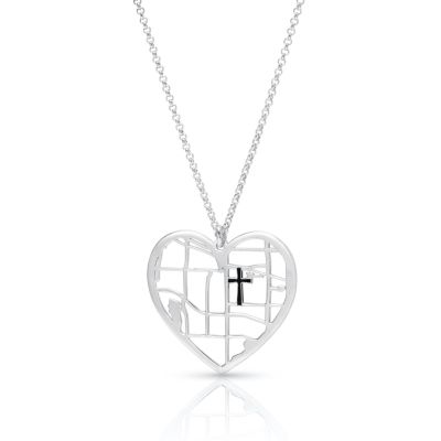 Crossed Ties of Heart Map Necklace [Sterling Silver]