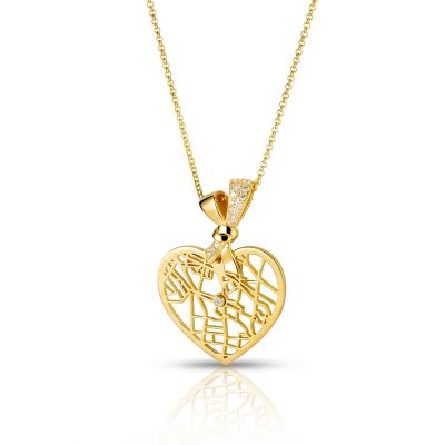 Ties of Heart Map Necklace with Diamond Bow [18K Gold Vermeil]