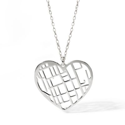 Ties of Heart Map Necklace [14 Karat White Gold]