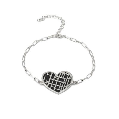 Heart Silhouette Map Bracelet [Sterling Silver]