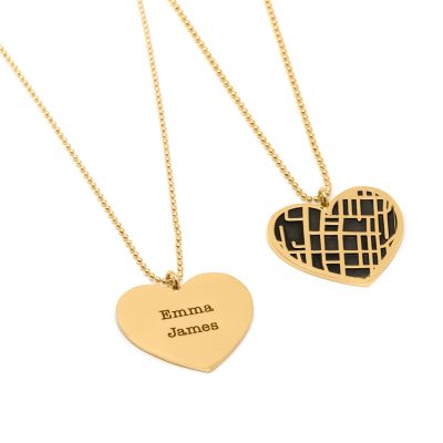 Heart Silhouette Map Necklace [14 Karat Gold]