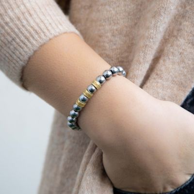 Bracelet Femme Hématite Avec Sphères Personnalisées [Vermeil 18ct]