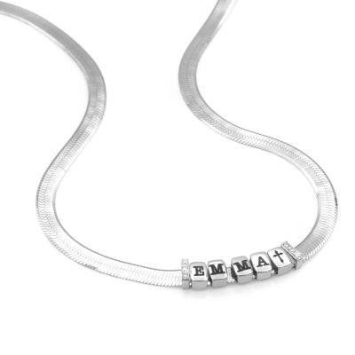 Herringbone Initial Necklace With Cross Charm [Sterling Silver]