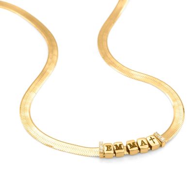 Herringbone Initial Necklace With Cross Charm [18K Gold Plated]