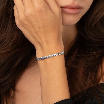 Mia Tennis Hexagon Initials Bracelet with Gemstones [Sterling Silver]