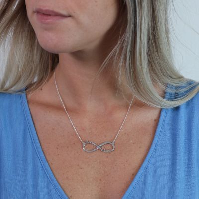 Schillernde Kette mit Namen und Geburtssteinen [Sterlingsilber]