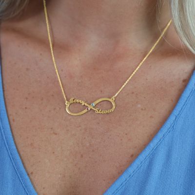 Dazzling Infinity Name and Birthstone Necklace [18K Gold Plated]