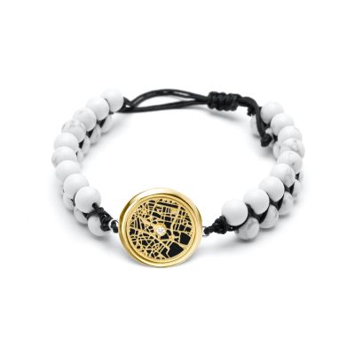 Bracelet Howlite Silhouette Carte Gravée [Vermeil 18ct]