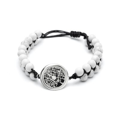 Bracelet Howlite Silhouette Carte Gravée [Argent 925]
