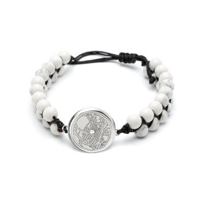 Bracelet Howlite Carte Gravée Lieu Precieux [Argent 925]