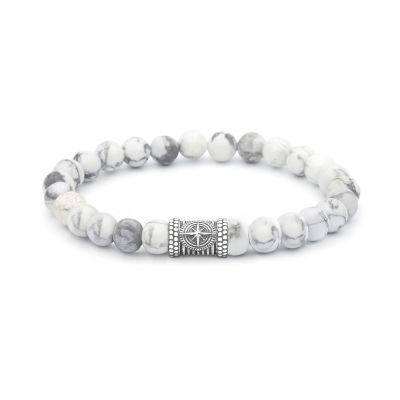 Kompass Armband aus Howlite Perlen für Damen [Sterlingsilber]
