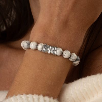 Howlite Women Bracelet with Cross [Sterling Silver]