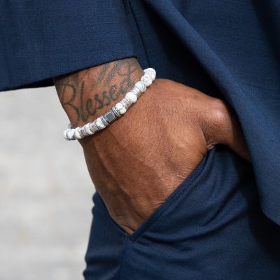 Namensarmband mit Nano-Bibel für Herren aus Howlith [Sterlingsilber]