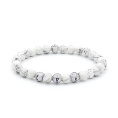 Howlite Namensarmband für Damen mit Diamanten-Kugeln [Sterlingsilber]